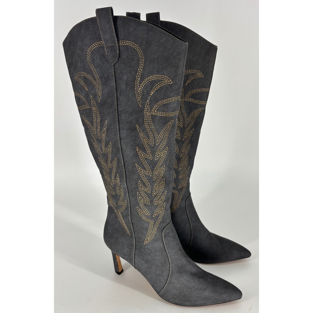 Journee Laramie Knee High Western Boot Charcoal Gray Women Size 10 Stiletto Heel